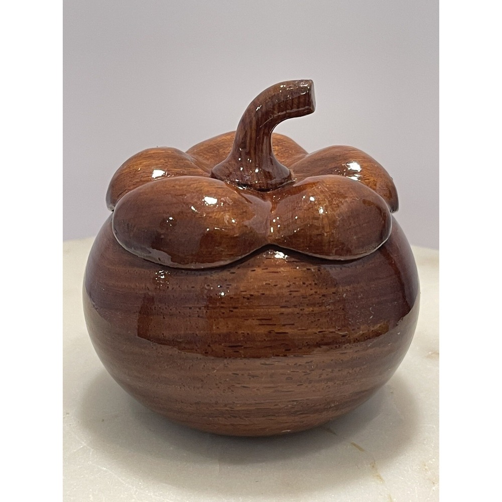 Wooden Hand Carved Lidded Decor Storage Jewelry Organizer Pumpkin Trinket Box